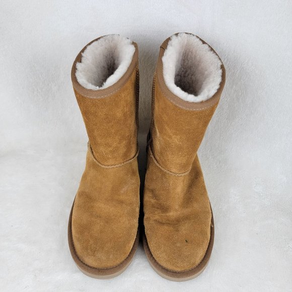 Koolaburra by UGG Tan Suede Faux Fur Lined Short Mid Calf Pull Up Boots Size 7 - Picture 2 of 9